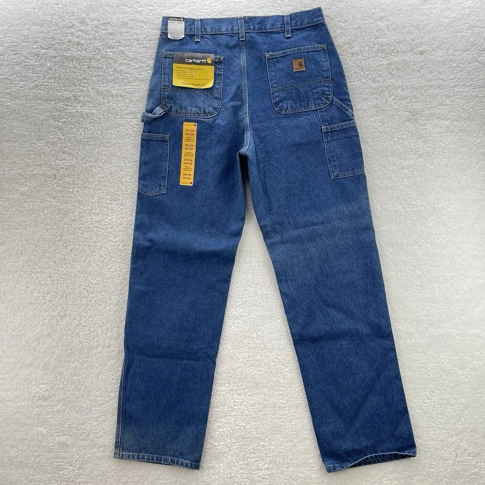 Carhartt Jeans Mens 36x36 Blue B73DST Loose Double Knee Dungaree Workwear NEW - Picture 3 of 10